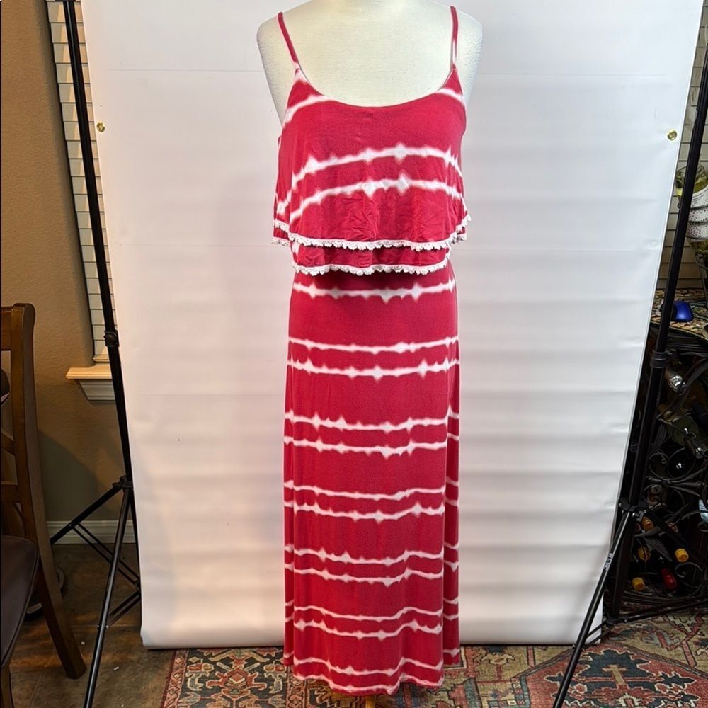 My Michelle Coral Pink Spaghetti Strap Maxi Dress, Medium